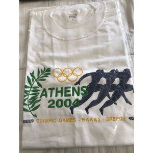 2004 Athens Olympic Games T-Shirt White Blue Green Heavily Embroidered Greece